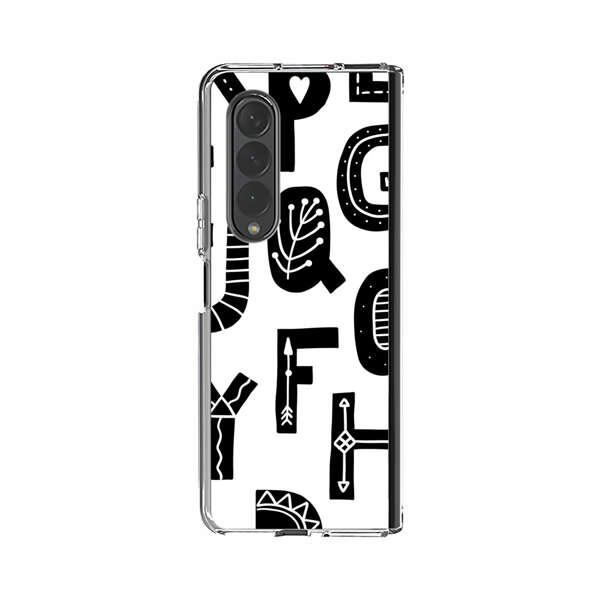 Black and White Hand-Drawn Alphabet Letters Pattern Samsung Galaxy Z Fold 3 (5G) Case
