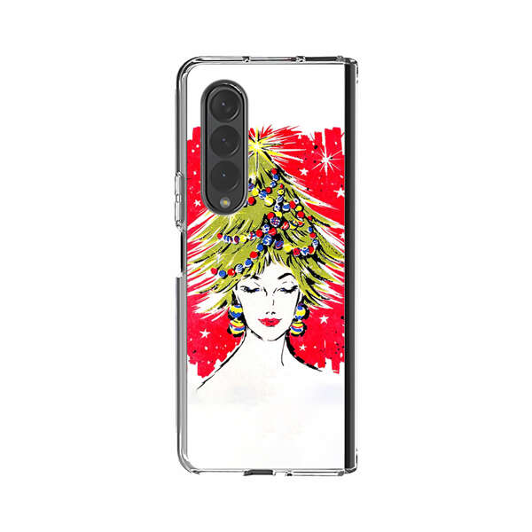 Christmas Tree Hair Woman Red Background Samsung Galaxy Z Fold 3 (5G) Case