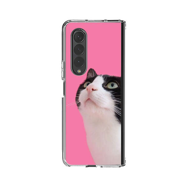 Curious Black and White Cat on Pink Background Samsung Galaxy Z Fold 3 (5G) Case