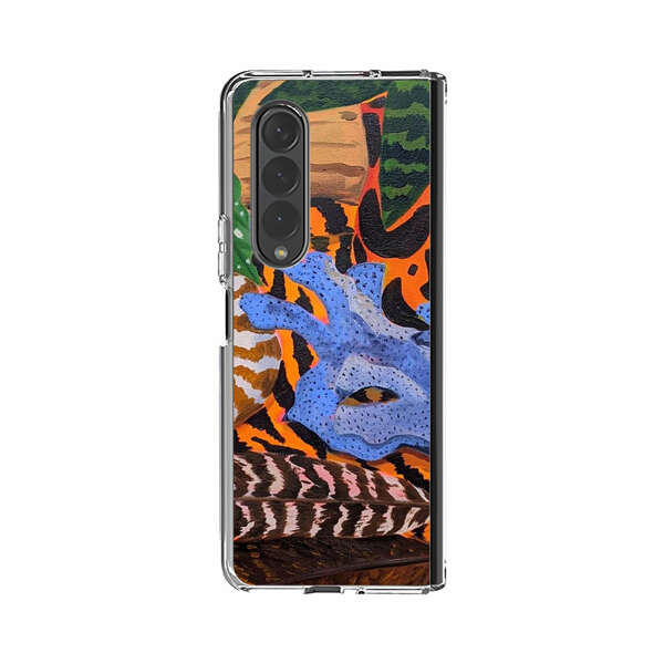 Tropical Coral Seashell Feathers on Tiger Pattern Samsung Galaxy Z Fold 3 (5G) Case