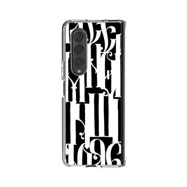 Abstract Black and White Pattern with Ornamental Letters Samsung Galaxy Z Fold 4 Case