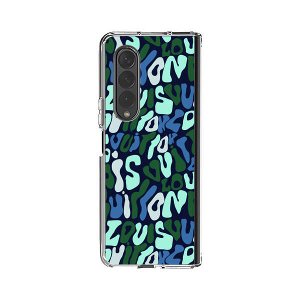 Abstract Layered Text Pattern in Blue and Green Samsung Galaxy Z Fold 4 Case