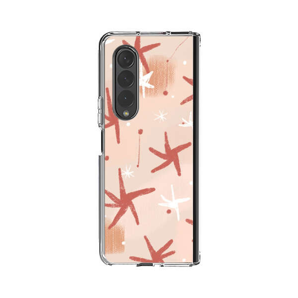 Abstract Star Pattern Red and White on Beige Background Samsung Galaxy Z Fold 4 Case