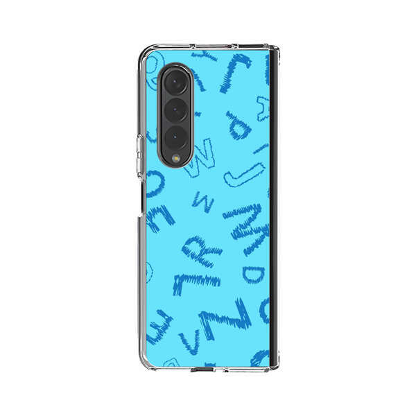 Blue background with random sketched alphabet letters Samsung Galaxy Z Fold 4 Case