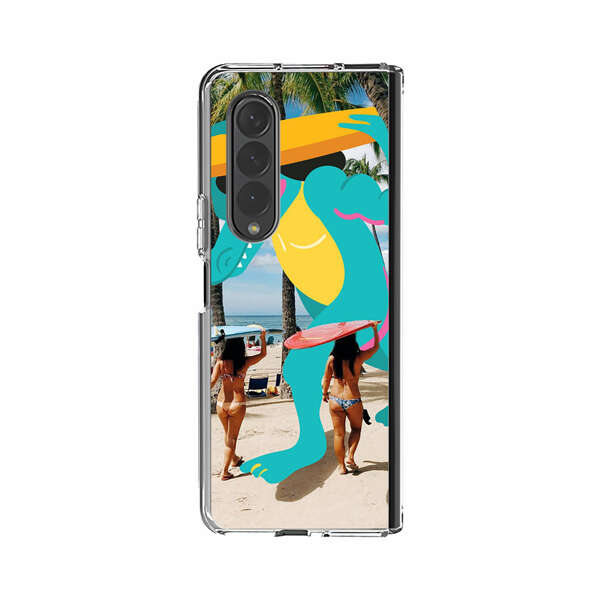 Cartoon Alligator Carrying Surfboards on Beach Samsung Galaxy Z Fold 4 Case