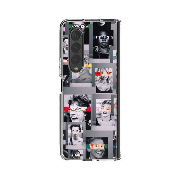 Creative Collage of Iconic Black and White Portraits with Cartoon Eyes Samsung Galaxy Z Fold 4 Case