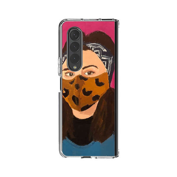 Woman Leopard Print Face Mask Samsung Galaxy Z Fold 4 Case