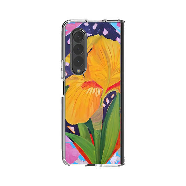 Yellow Iris Flower with Colorful Patchwork Background Samsung Galaxy Z Fold 4 Case