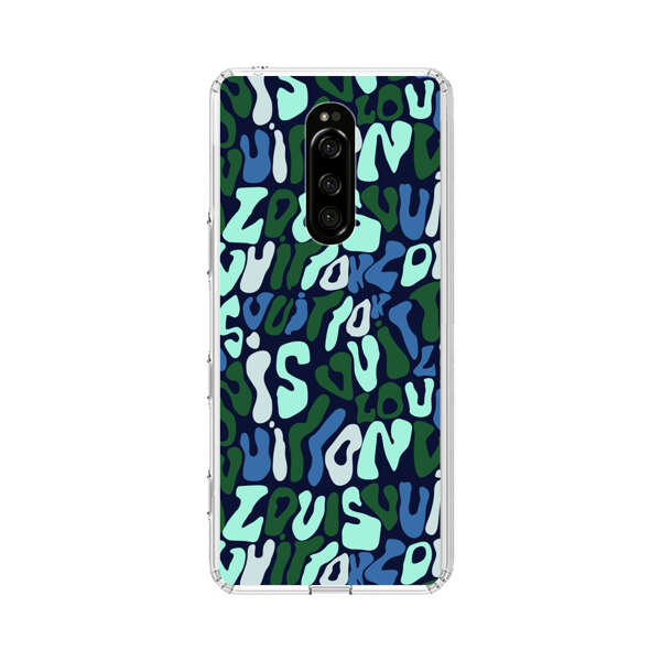 Abstract Layered Text Pattern in Blue and Green Sony Xperia 1 Case