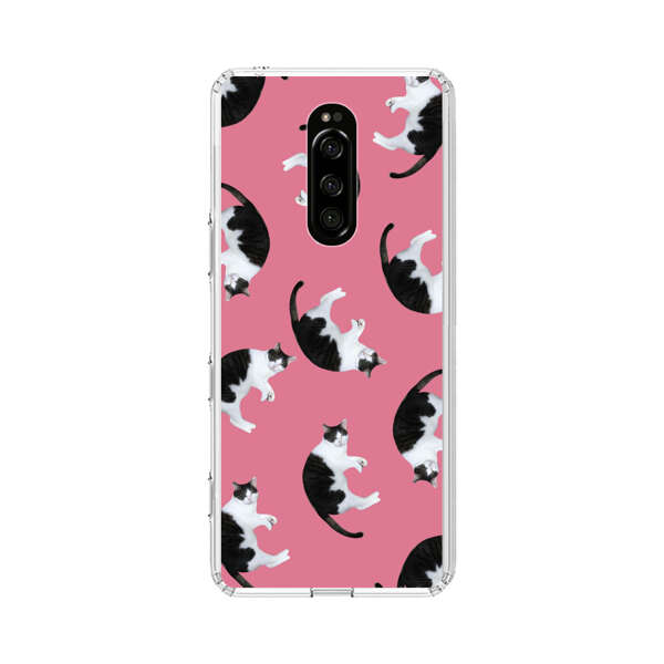 Black and White Cats Pattern on Pink Background Sony Xperia 1 Case