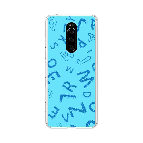 Blue background with random sketched alphabet letters Sony Xperia 1 Case