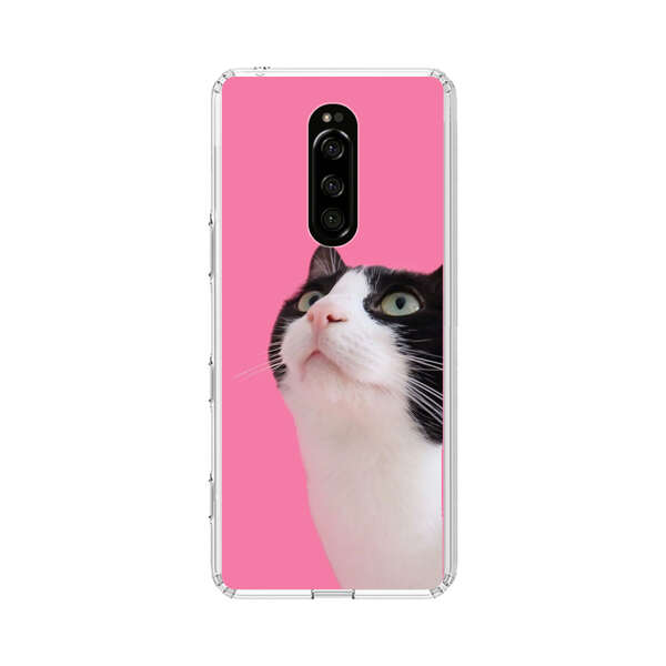 Curious Black and White Cat on Pink Background Sony Xperia 1 Case