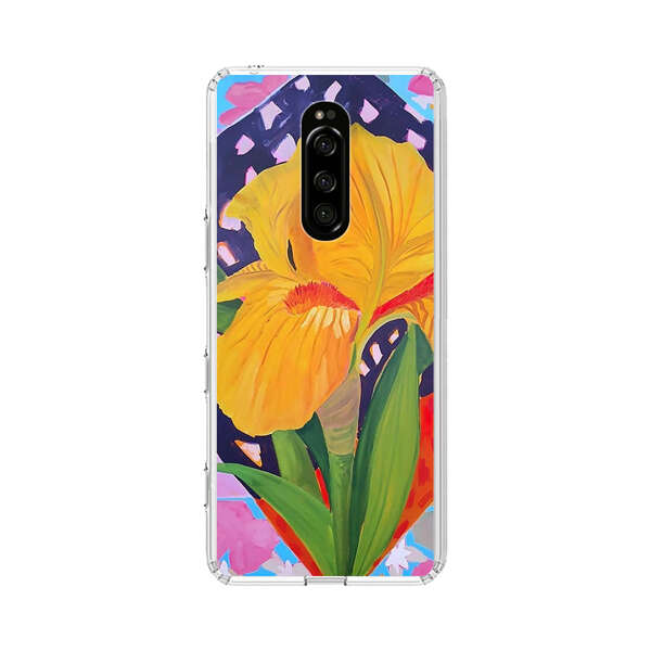Yellow Iris Flower with Colorful Patchwork Background Sony Xperia 1 Case