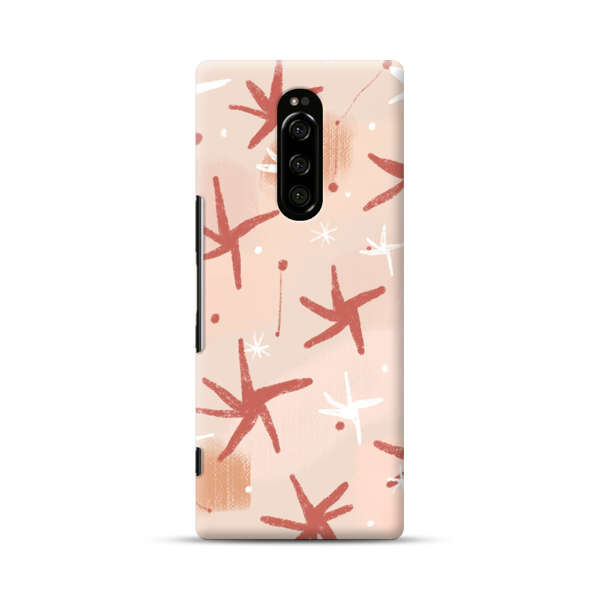Abstract Star Pattern Red and White on Beige Background Sony Xperia 1 Hard Case