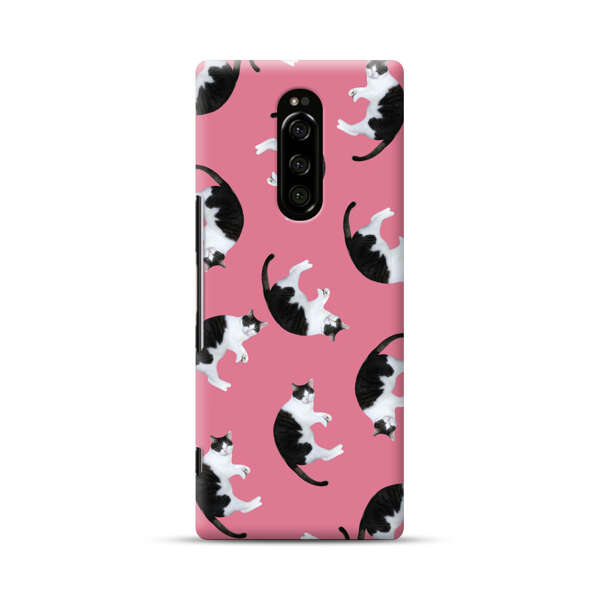 Black and White Cats Pattern on Pink Background Sony Xperia 1 Hard Case