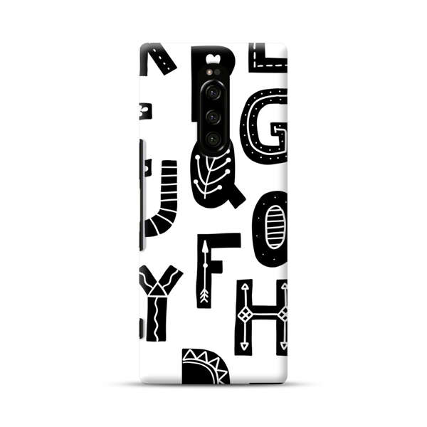 Black and White Hand-Drawn Alphabet Letters Pattern Sony Xperia 1 Hard Case