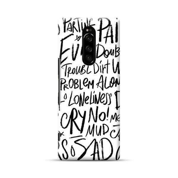 Black and White Negative Words Pattern Sony Xperia 1 Hard Case