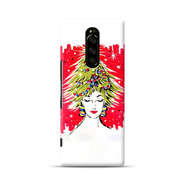 Christmas Tree Hair Woman Red Background Sony Xperia 1 Hard Case