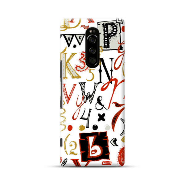 Colorful Hand Drawn Letters and Numbers Pattern Sony Xperia 1 Hard Case