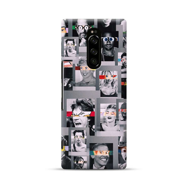 Creative Collage of Iconic Black and White Portraits with Cartoon Eyes Sony Xperia 1 Hard Case