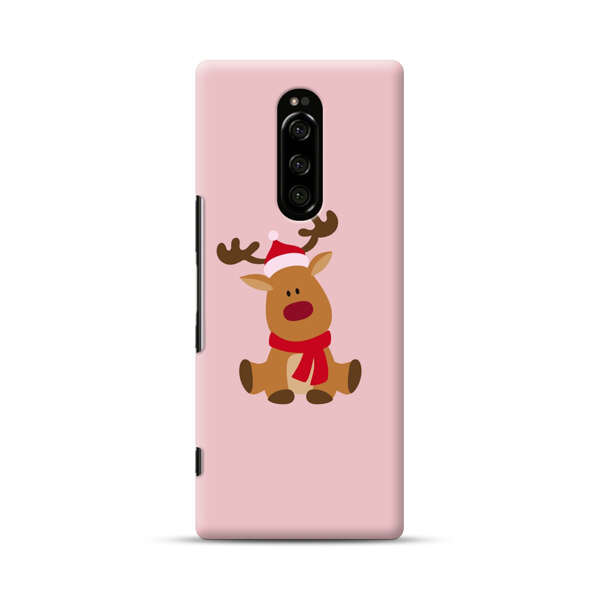 Cute Reindeer with Santa Hat and Red Scarf Sony Xperia 1 Hard Case