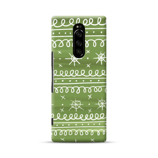 Green White Stars Loop Pattern Sony Xperia 1 Hard Case