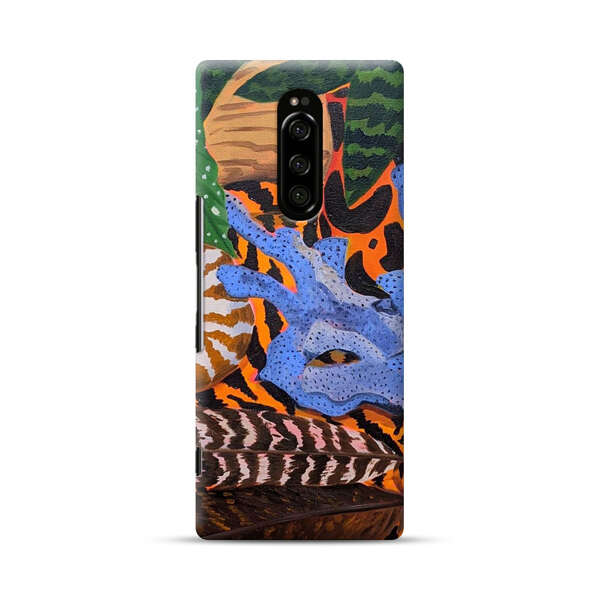 Tropical Coral Seashell Feathers on Tiger Pattern Sony Xperia 1 Hard Case