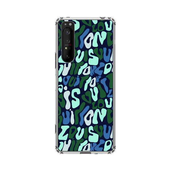 Abstract Layered Text Pattern in Blue and Green Sony Xperia 1 II Case