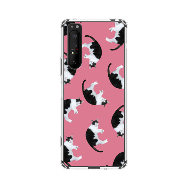 Black and White Cats Pattern on Pink Background Sony Xperia 1 II Case