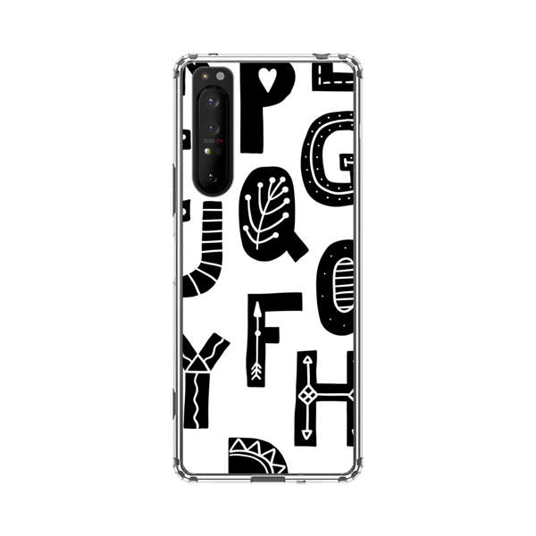 Black and White Hand-Drawn Alphabet Letters Pattern Sony Xperia 1 II Case