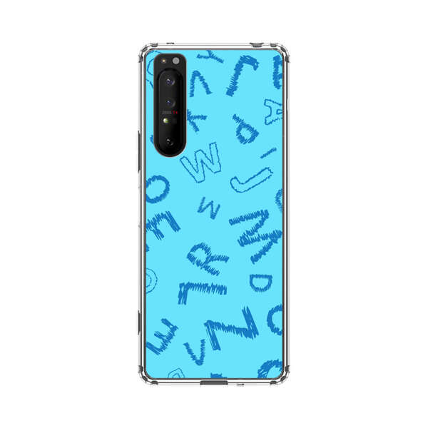 Blue background with random sketched alphabet letters Sony Xperia 1 II Case