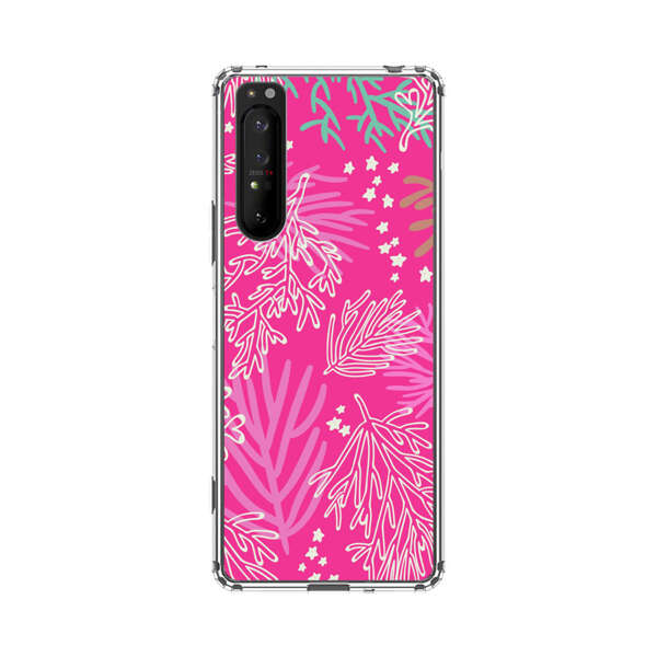 Bright Pink Tropical Leaf Pattern Sony Xperia 1 II Case