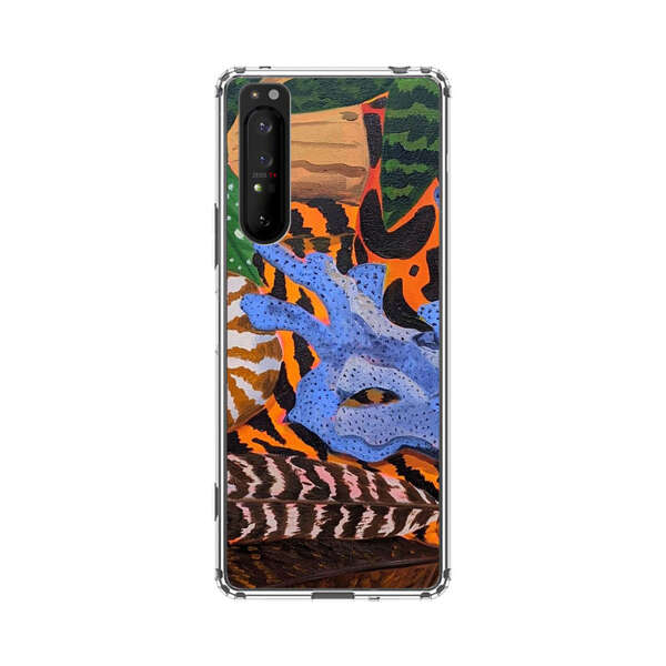 Tropical Coral Seashell Feathers on Tiger Pattern Sony Xperia 1 II Case