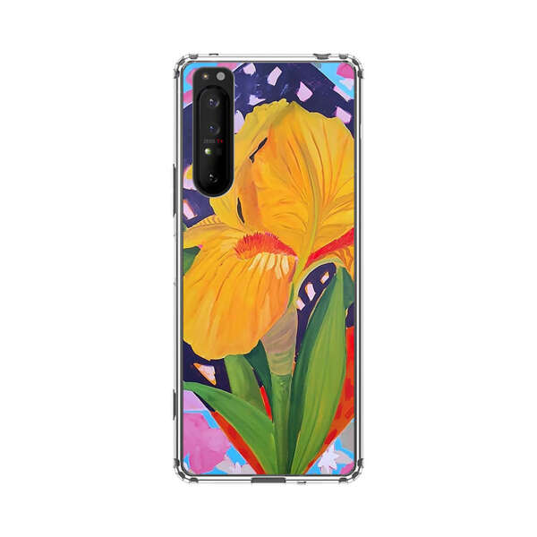 Yellow Iris Flower with Colorful Patchwork Background Sony Xperia 1 II Case