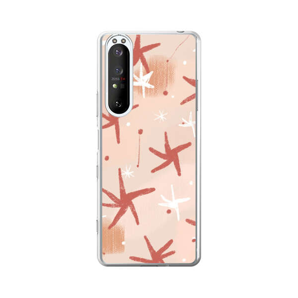 Abstract Star Pattern Red and White on Beige Background Sony Xperia 1 III Case