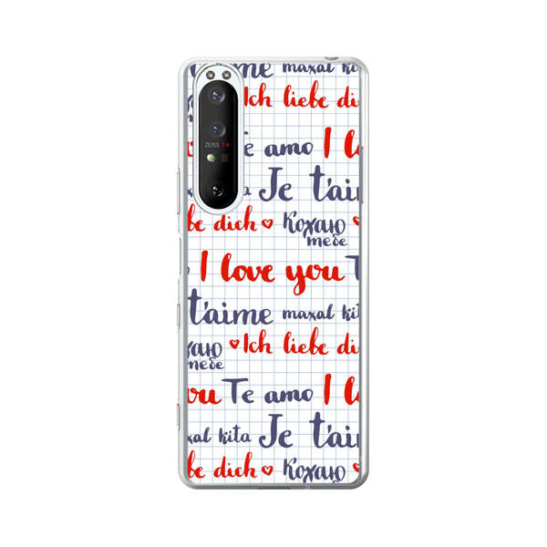 Love Message Multilingual Pattern Sony Xperia 1 III Case