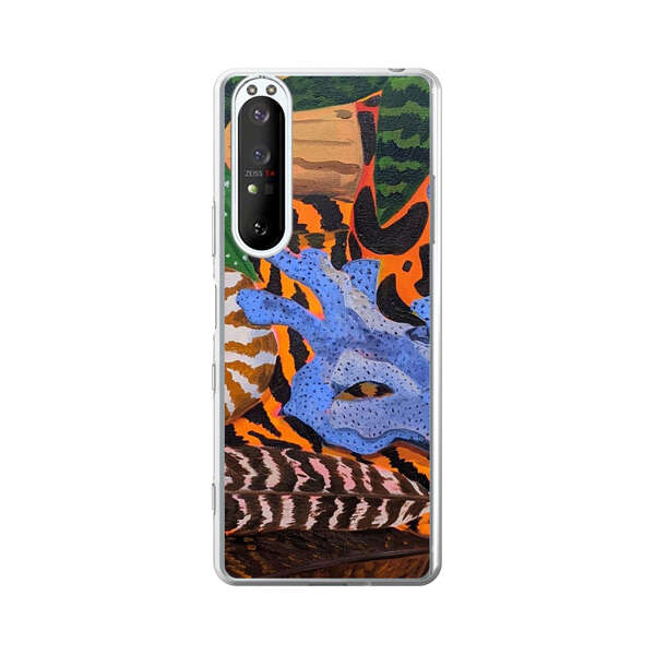Tropical Coral Seashell Feathers on Tiger Pattern Sony Xperia 1 III Case