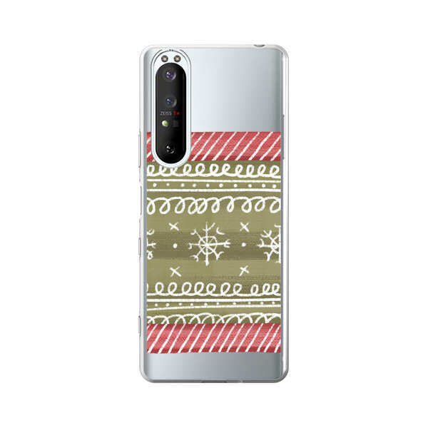 Winter Pattern with Snowflakes and Red Stripes Sony Xperia 1 III Case