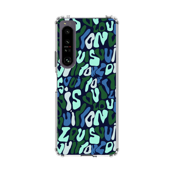 Abstract Layered Text Pattern in Blue and Green Sony Xperia 1 IV Case