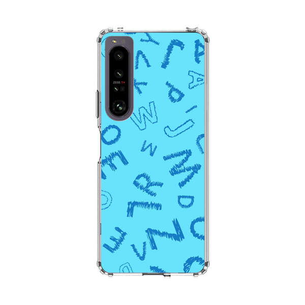 Blue background with random sketched alphabet letters Sony Xperia 1 IV Case