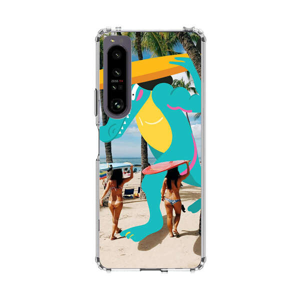 Cartoon Alligator Carrying Surfboards on Beach Sony Xperia 1 IV Case