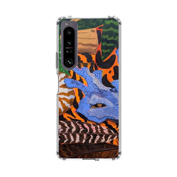 Tropical Coral Seashell Feathers on Tiger Pattern Sony Xperia 1 IV Case