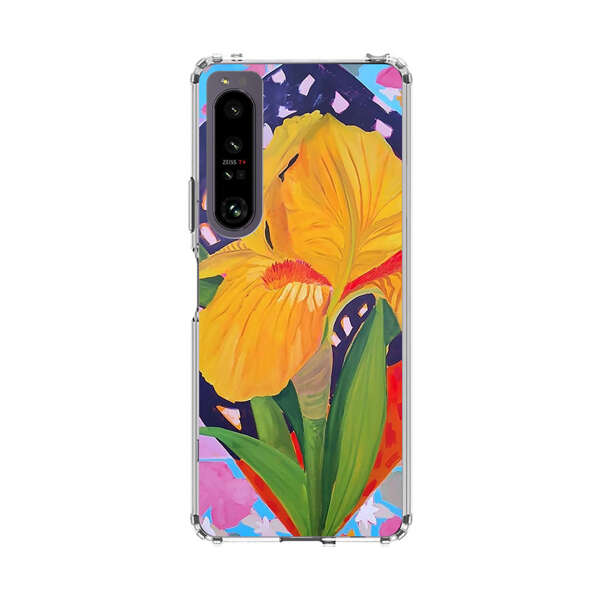 Yellow Iris Flower with Colorful Patchwork Background Sony Xperia 1 IV Case