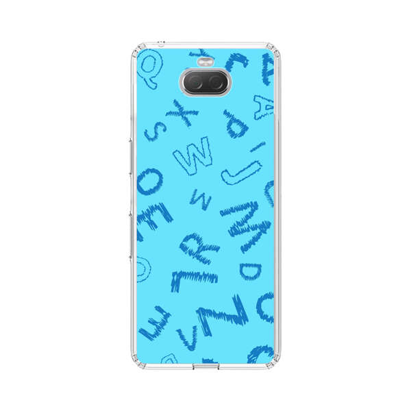 Blue background with random sketched alphabet letters Sony Xperia 10 Case