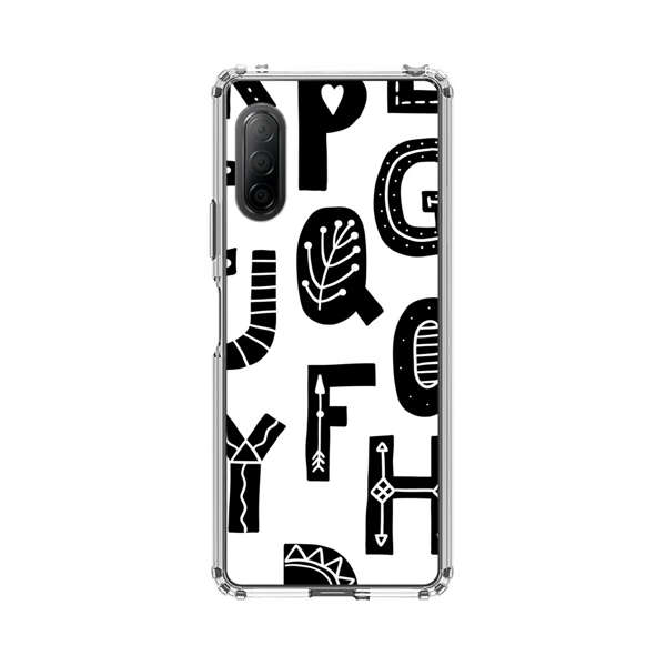 Black and White Hand-Drawn Alphabet Letters Pattern Sony Xperia 10 II Case