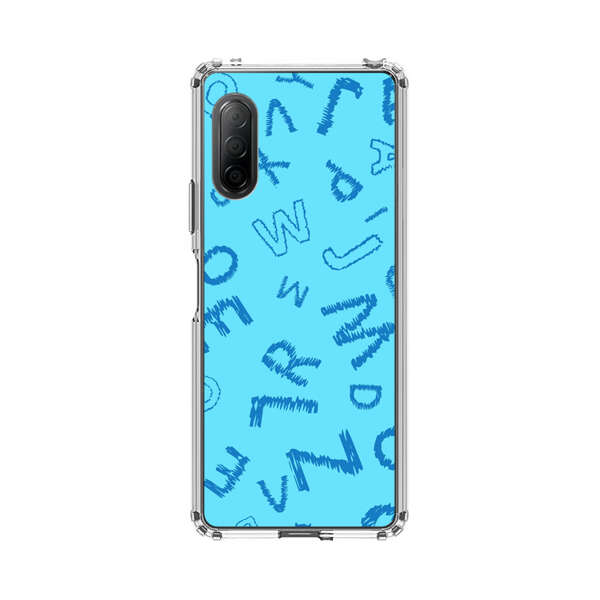 Blue background with random sketched alphabet letters Sony Xperia 10 II Case