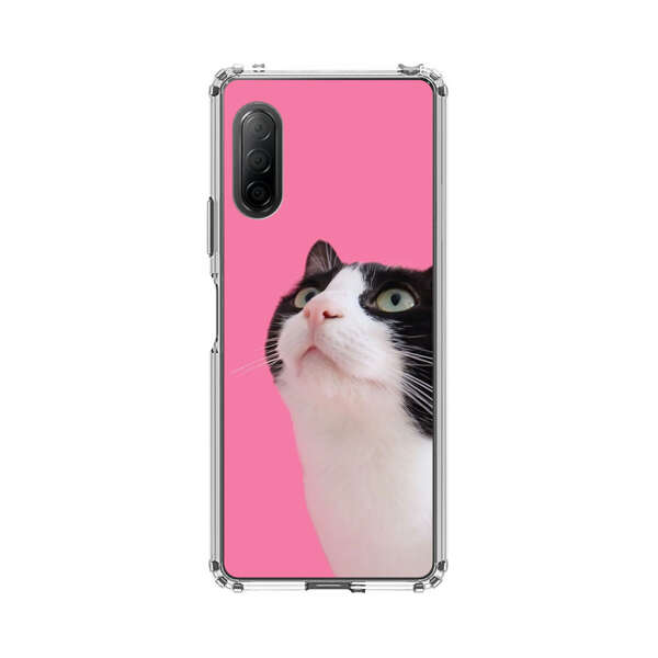 Curious Black and White Cat on Pink Background Sony Xperia 10 II Case