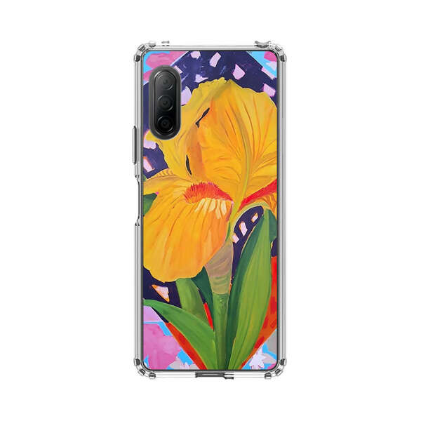 Yellow Iris Flower with Colorful Patchwork Background Sony Xperia 10 II Case