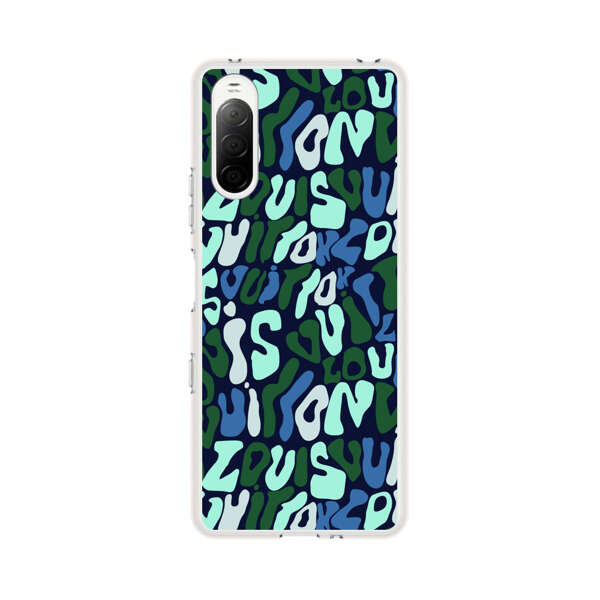 Abstract Layered Text Pattern in Blue and Green Sony Xperia 10 III Case