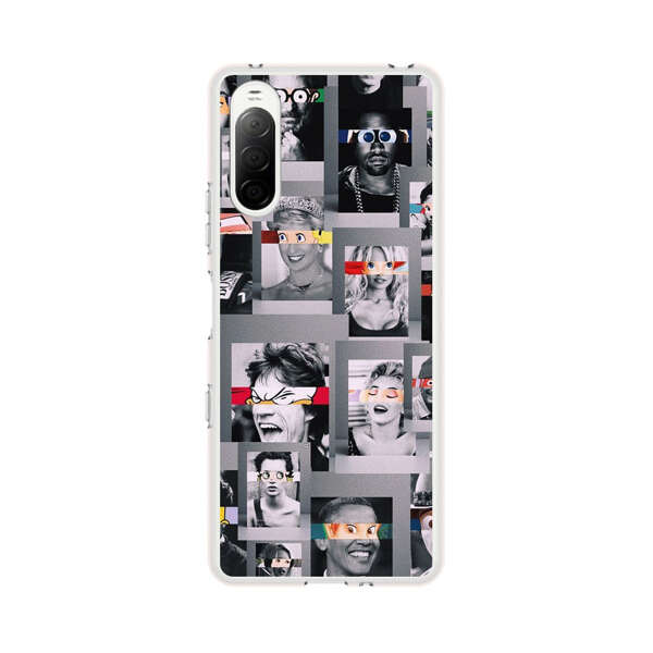 Creative Collage of Iconic Black and White Portraits with Cartoon Eyes Sony Xperia 10 III Case